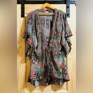 Like New • Dolma California Silk Floral Boho Kimono Robe Sm/Med • Made in India